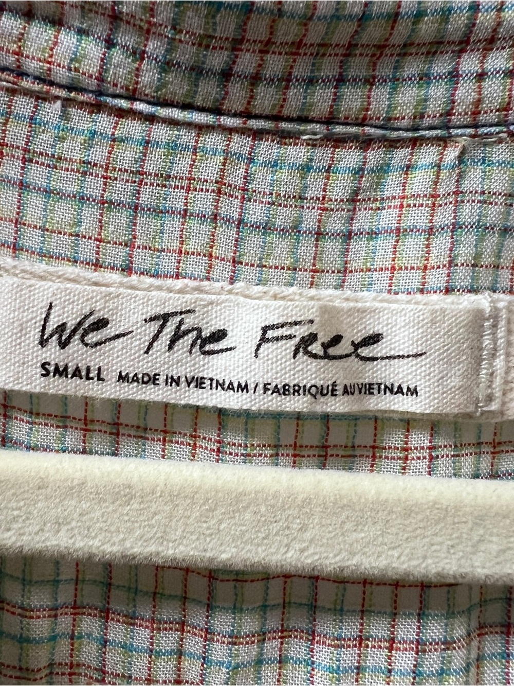 We The Free Cream Plaid Button-Front Peasant Blouse with Mint & Pink Checks - Picture 2 of 3